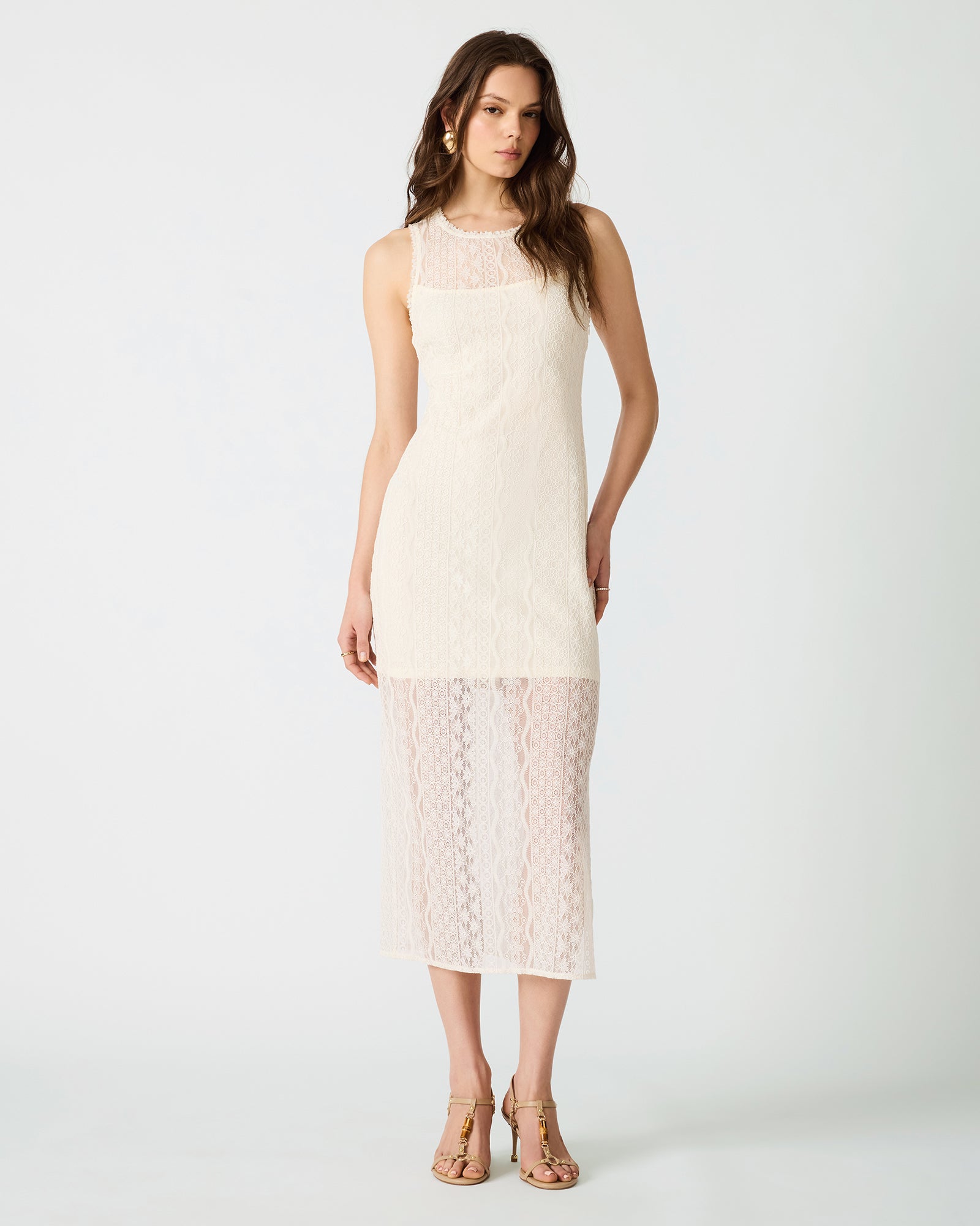 NYSSA Ivory Mesh Sleeveless Slit Women's Maxi Dress | Steve Madden