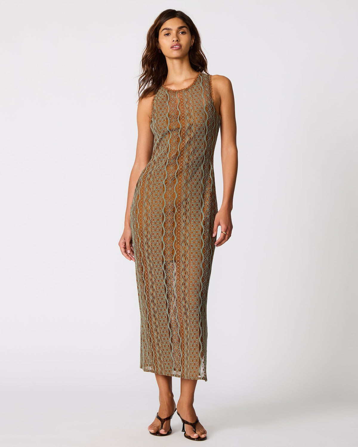 NYSSA Rust Multi Mesh Sleeveless Slit Women's Maxi Dress | Steve Madden
