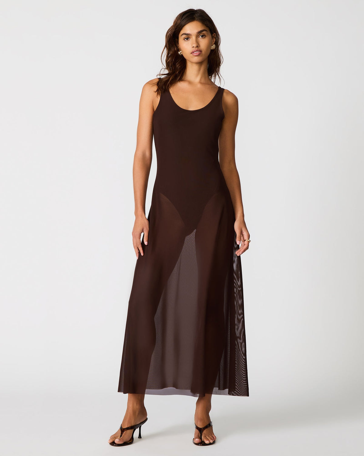 SHARLENE Chicory Coffee Mesh Sleeveless Women's Maxi Dress | Steve Madden