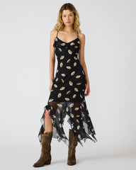 MARIANE Midnight Sleeveless Lip Print Ruffle Women's Midi Dress | Steve Madden