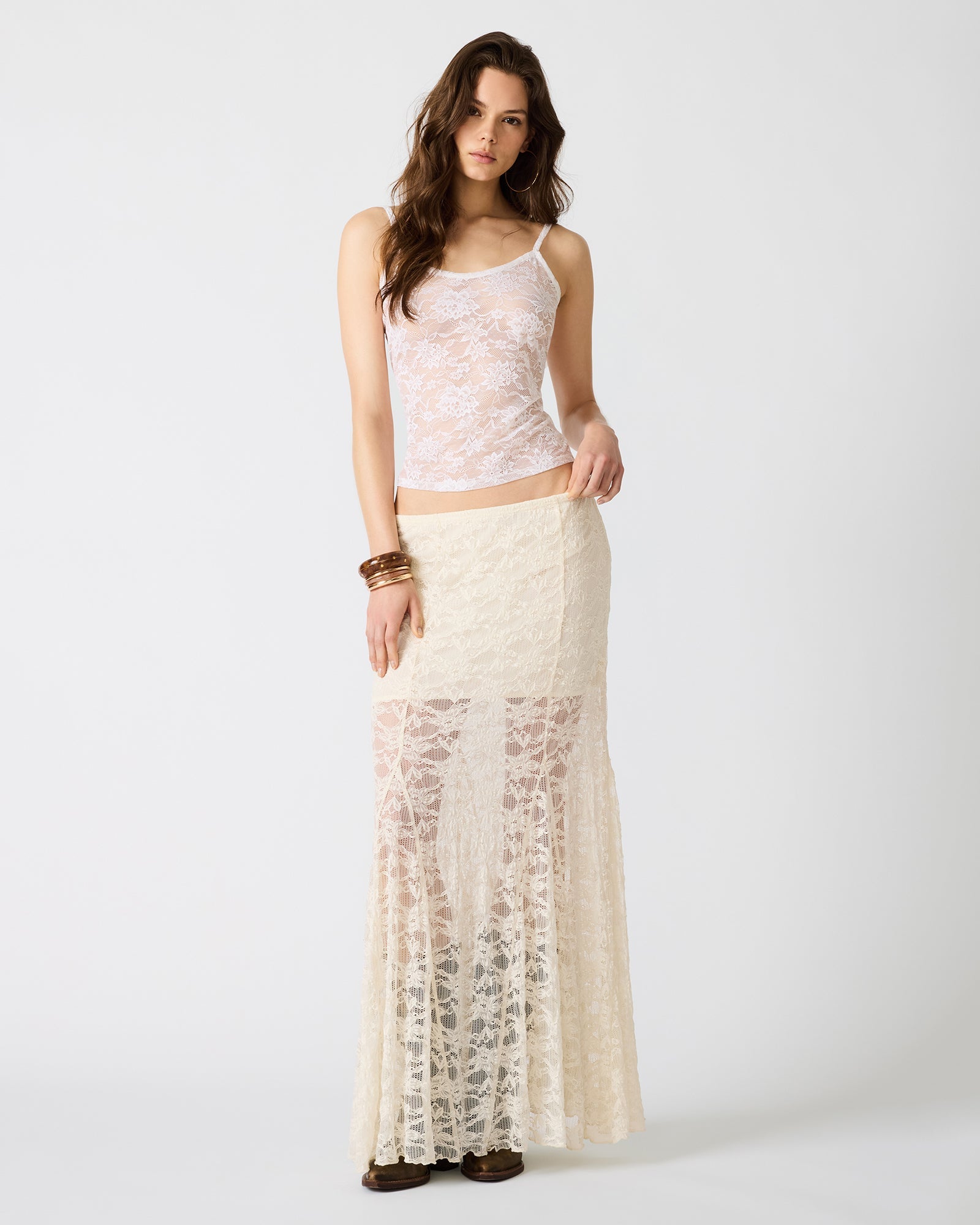 MIRABEL Cream Lace Women's Maxi Skirt | Steve Madden
