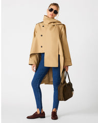 CASPIAN Medium Khaki Scarf-Collar Asymmetrical Hem Women's Trench Coat | Steve Madden