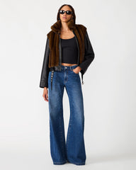 RYLAND Fur Print Faux Leather Moto Women's Jacket | Steve Madden