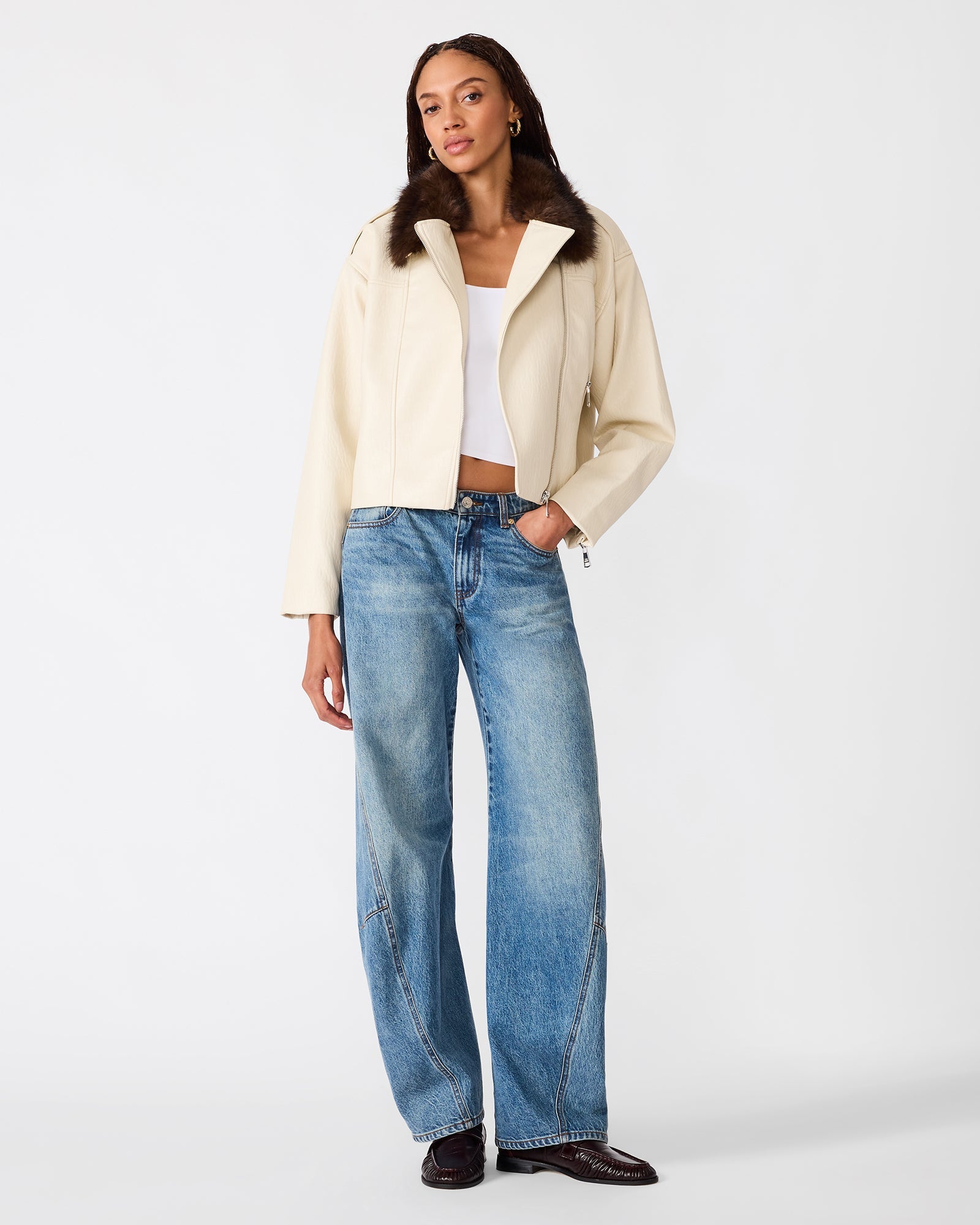 SILAS Bone Moto Faux Leather Fur Women's Jacket | Steve Madden