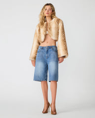 KEYVA Smokey Brown Faux Fur Cropped Women's Jacket | Steve Madden