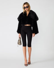 AMALLIA Black Faux Fur Cropped Women's Coat | Steve Madden