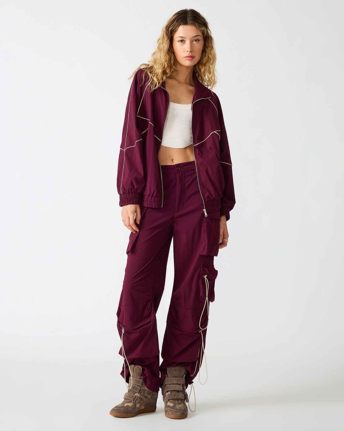 JACEY Deep Fig Long Sleeve Zip-Up Women's Jacket | Steve Madden