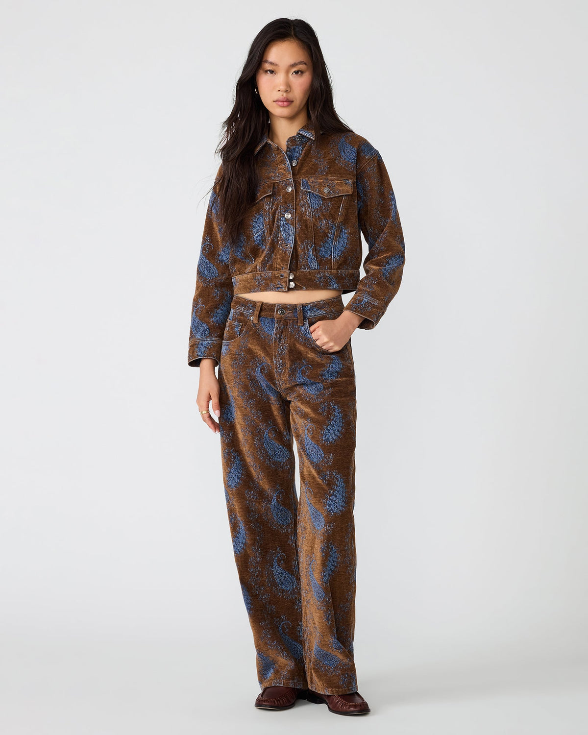 DOVE Teal Paisley Button-Up Denim Set Women's Jean Jacket | Steve Madden