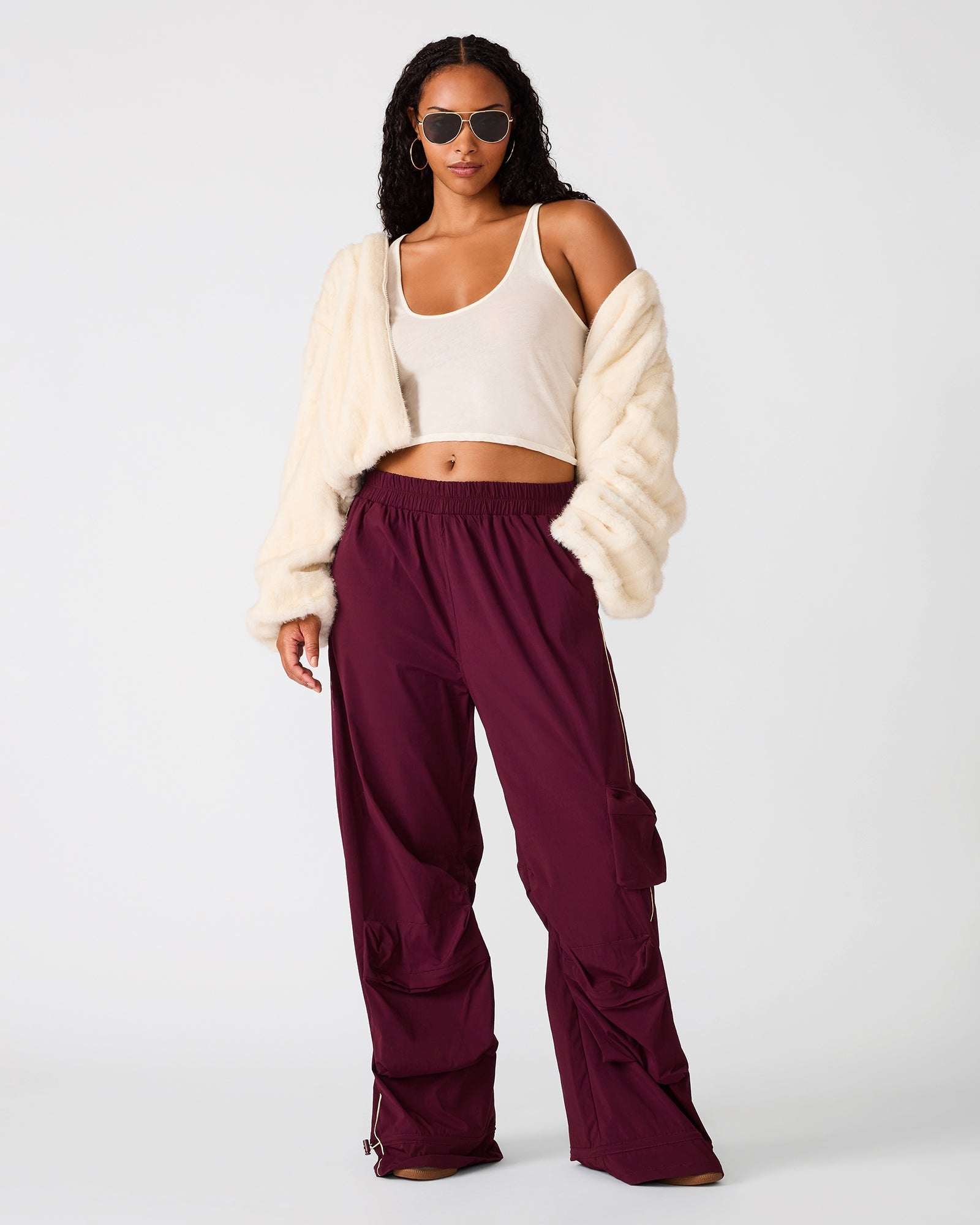 JACEY Deep Fig Mid-Rise Parachute Women's Pant | Steve Madden