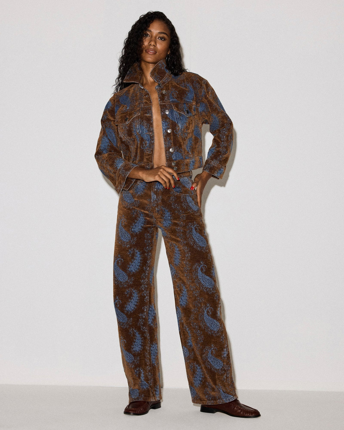 THE SYDNEE Teal Paisley High-Rise Barrel Denim Women's Jeans | Steve Madden
