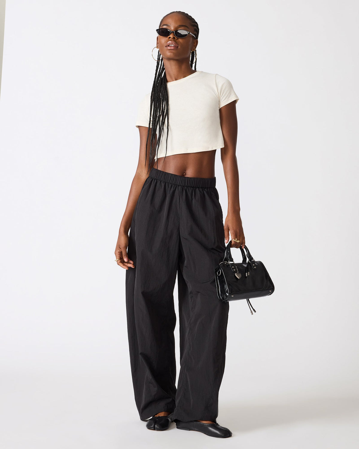 KHODA Black Slouchy Wide-Leg Mid-Rise Women's Pant | Steve Madden