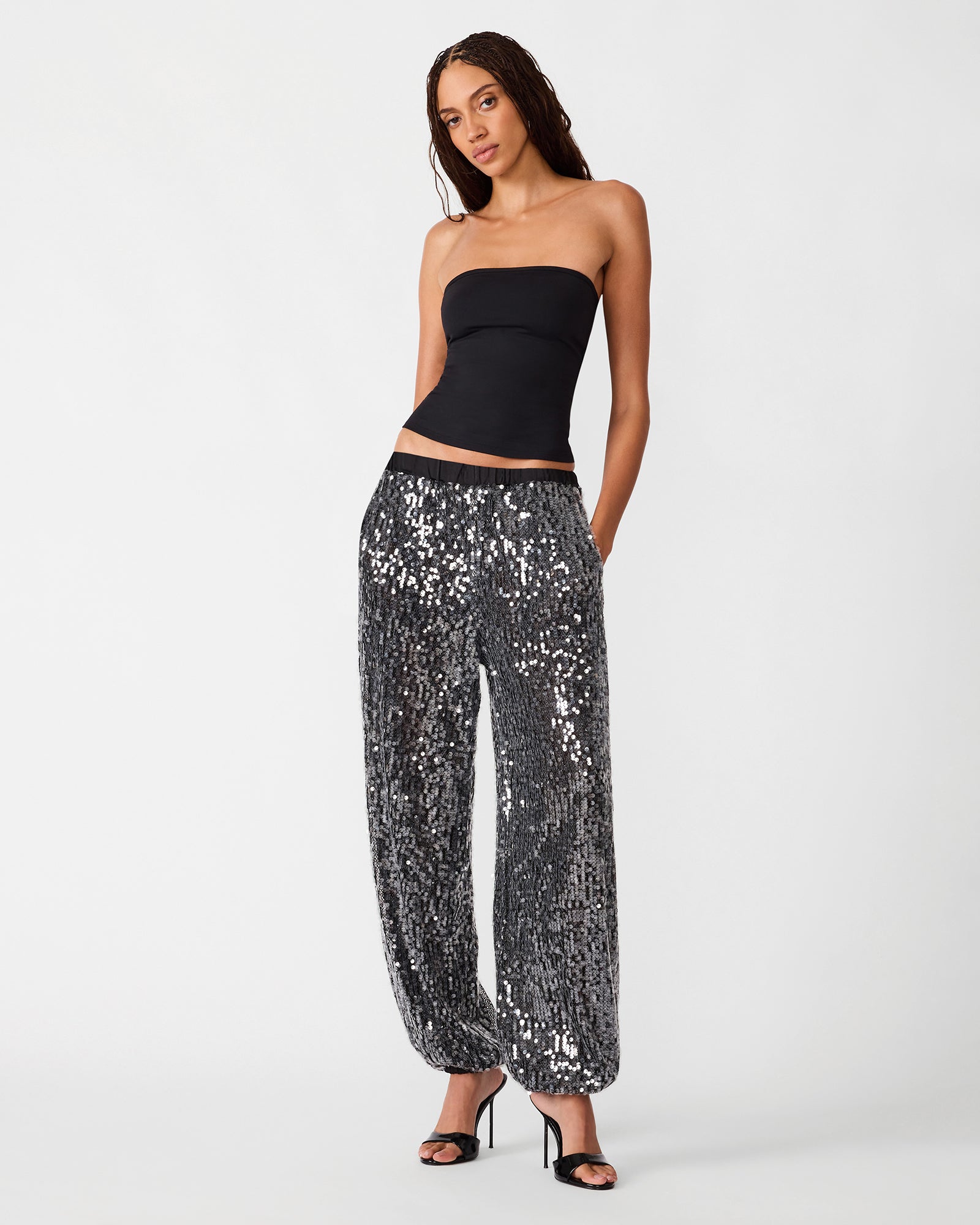 TIFFANEE Black Sequin Balloon Women's Pant | Steve Madden