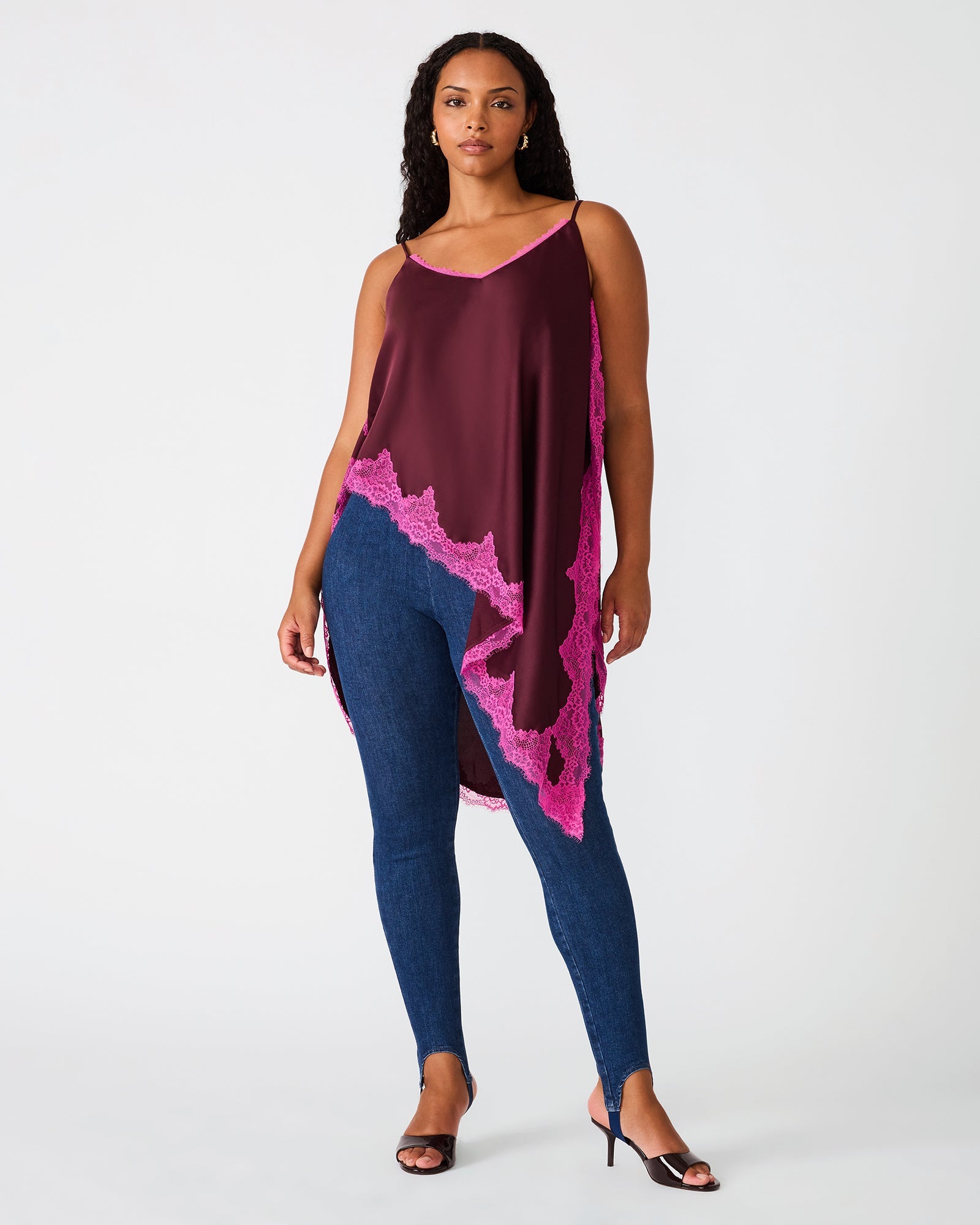 MARGAN Deep Fig Sleeveless Asymmetrical Flowy Women's Top | Steve Madden