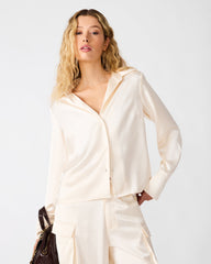MARE Cream Slim Button Down Long Sleeve Women's Top | Steve Madden