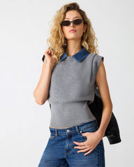 KELSON Charcoal Sleeveless Collared Women's Sweater Top | Steve Madden
