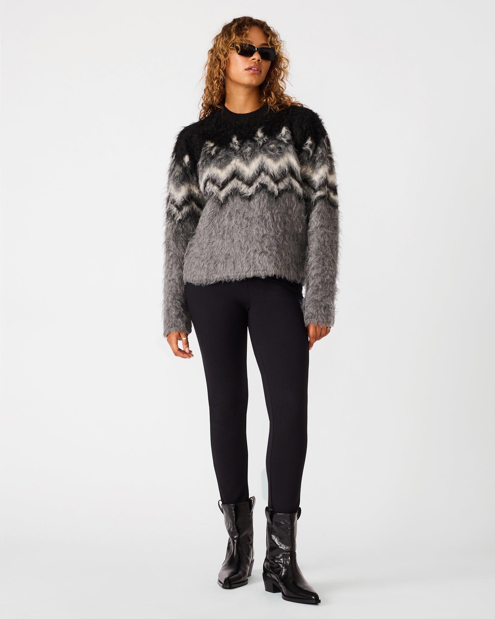 MORA Black Multi Knit Long-Sleeve Women's Sweater Top | Steve Madden
