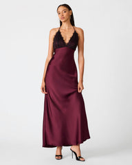 PHIA Deep Fig Lace Open-Back Women's Maxi Dress | Steve Madden