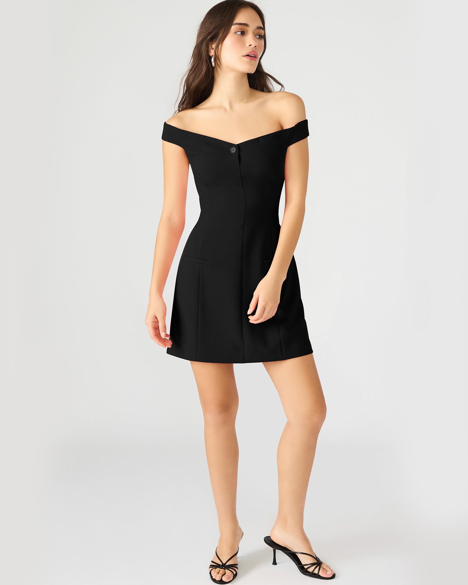 YANA Black Off-The-Shoulder Pleated Women's Dress | Steve Madden