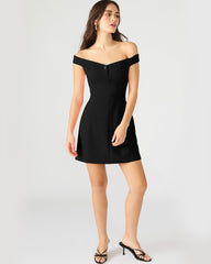 YANA Black Off-The-Shoulder Pleated Women's Dress | Steve Madden