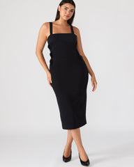 RENE Black Form-Fitting Bow Women's Midi Dress | Steve Madden