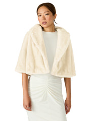 HESTIA Cream Faux Fur Cropped Collared Neckline Women's Coat | Steve Madden