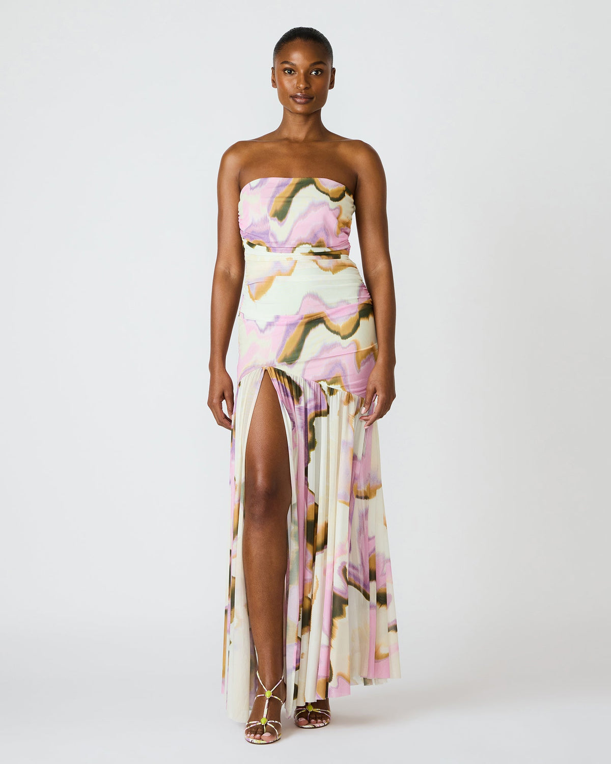 KERRIE Multi Strapless Flowy Side Slit Women's Maxi Dress | Steve Madden