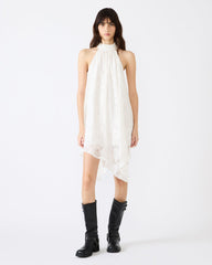 SANDER Cream Asymmetrical High-Neckline Lace Women's Mini Dress | Steve Madden