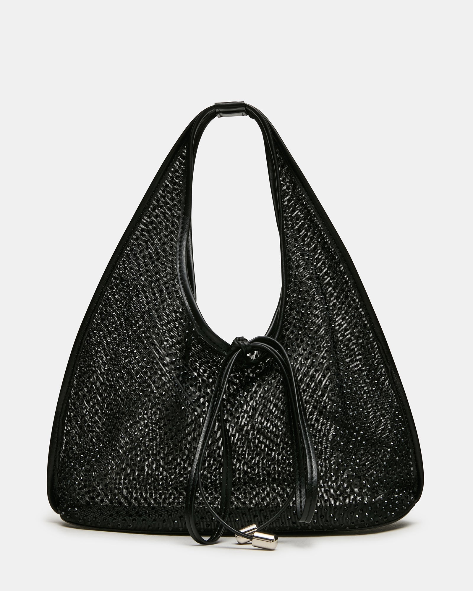 ANDRE BAG Black Rhinestone Mesh Bow Sheer Top Handle Handbag | Steve Madden