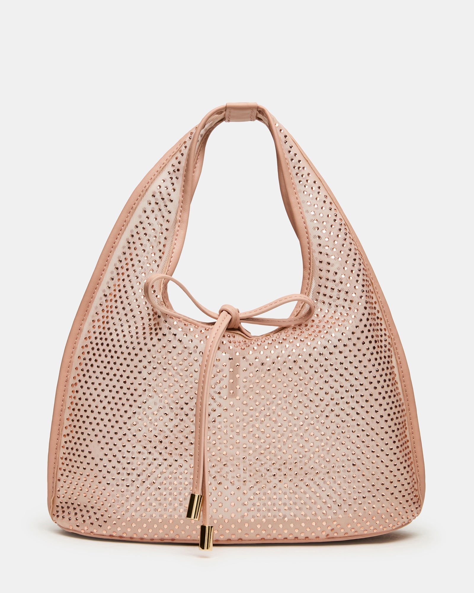 ANDRE Blush Rhinestone Mesh Bow Sheer Top Handle Handbag | Steve Madden