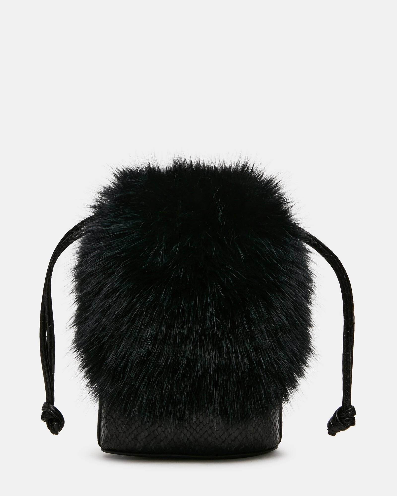 ARLA Black Faux Fur Charms Crossbody Pouch Handbag | Steve Madden