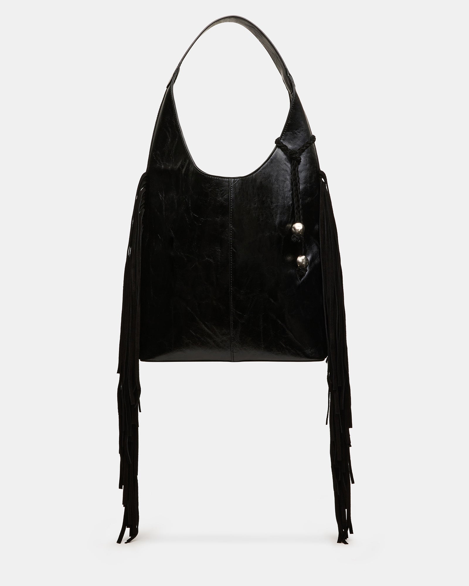AUTUMN Fringe Bag Black Slouchy Hobo Suede Tote Handbag | Steve Madden