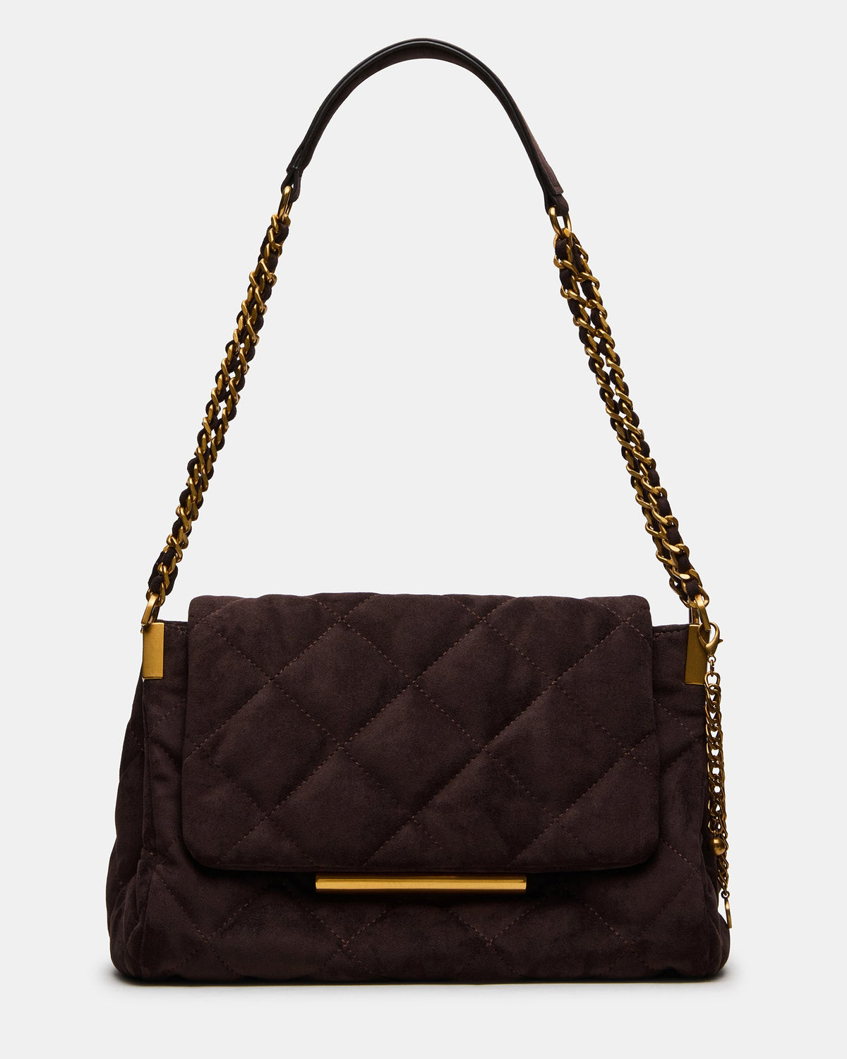 COLETTE Chocolate Quilted Chain Shoulder Handbag | Steve Madden