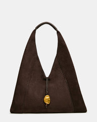 DARI Chocolate Hobo Microsuede Ornament Tote Handbag | Steve Madden
