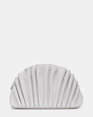 DELMAR Bag White Ruffled Pleated Semi-Circle Crossbody Clutch Handbag | Steve Madden