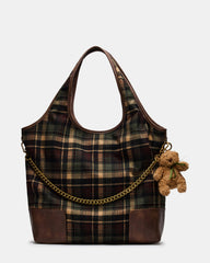GRUNGY Plaid Teddy Bear Slouchy Tote Handbag | Steve Madden