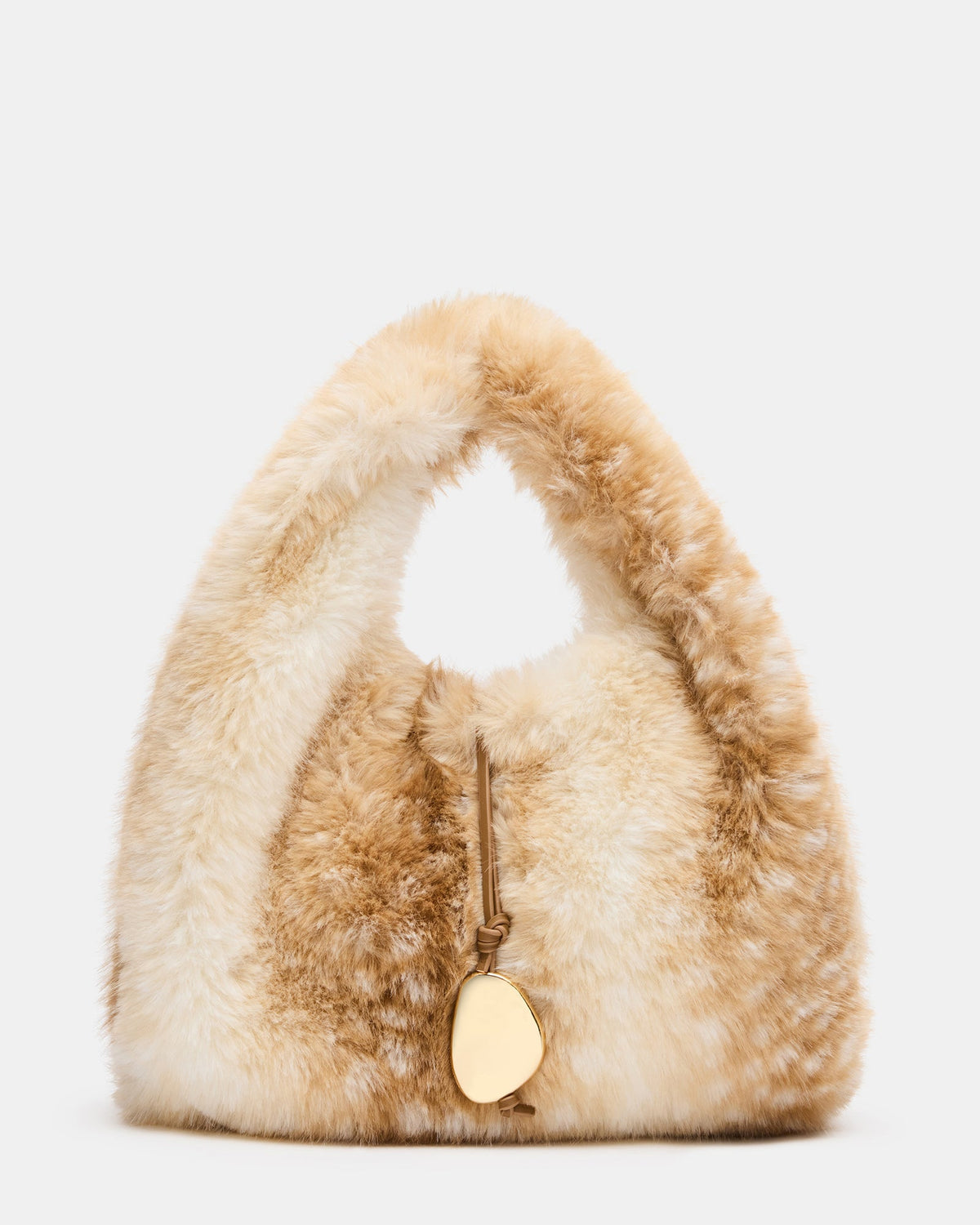 HELGA Tan Multi Faux Fur Gold Detail Top Handle Handbag | Steve Madden