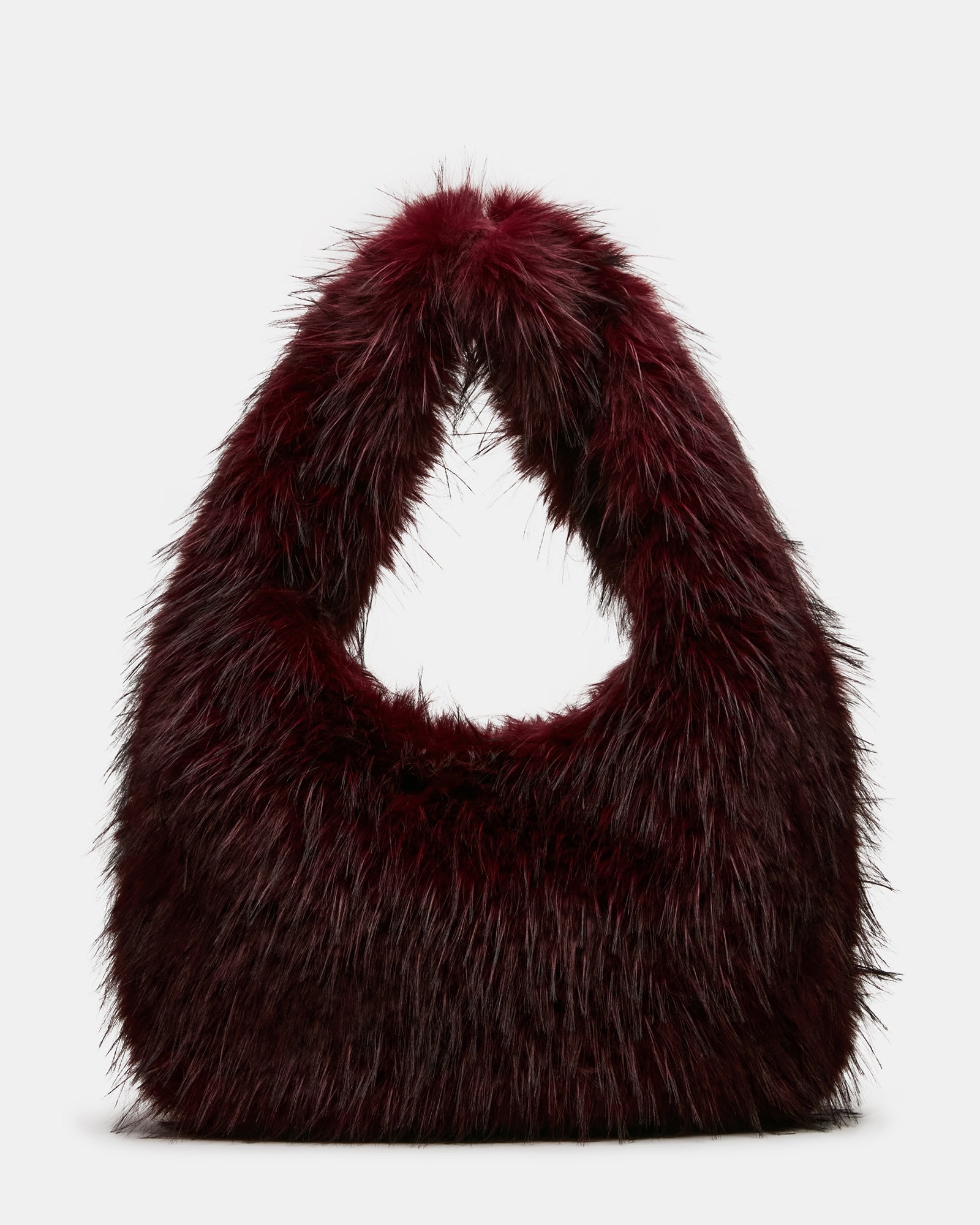 ICONIC Dark Cherry Faux Fur Shoulder Tote Handbag | Steve Madden