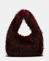 ICONIC Dark Cherry Faux Fur Shoulder Tote Handbag | Steve Madden