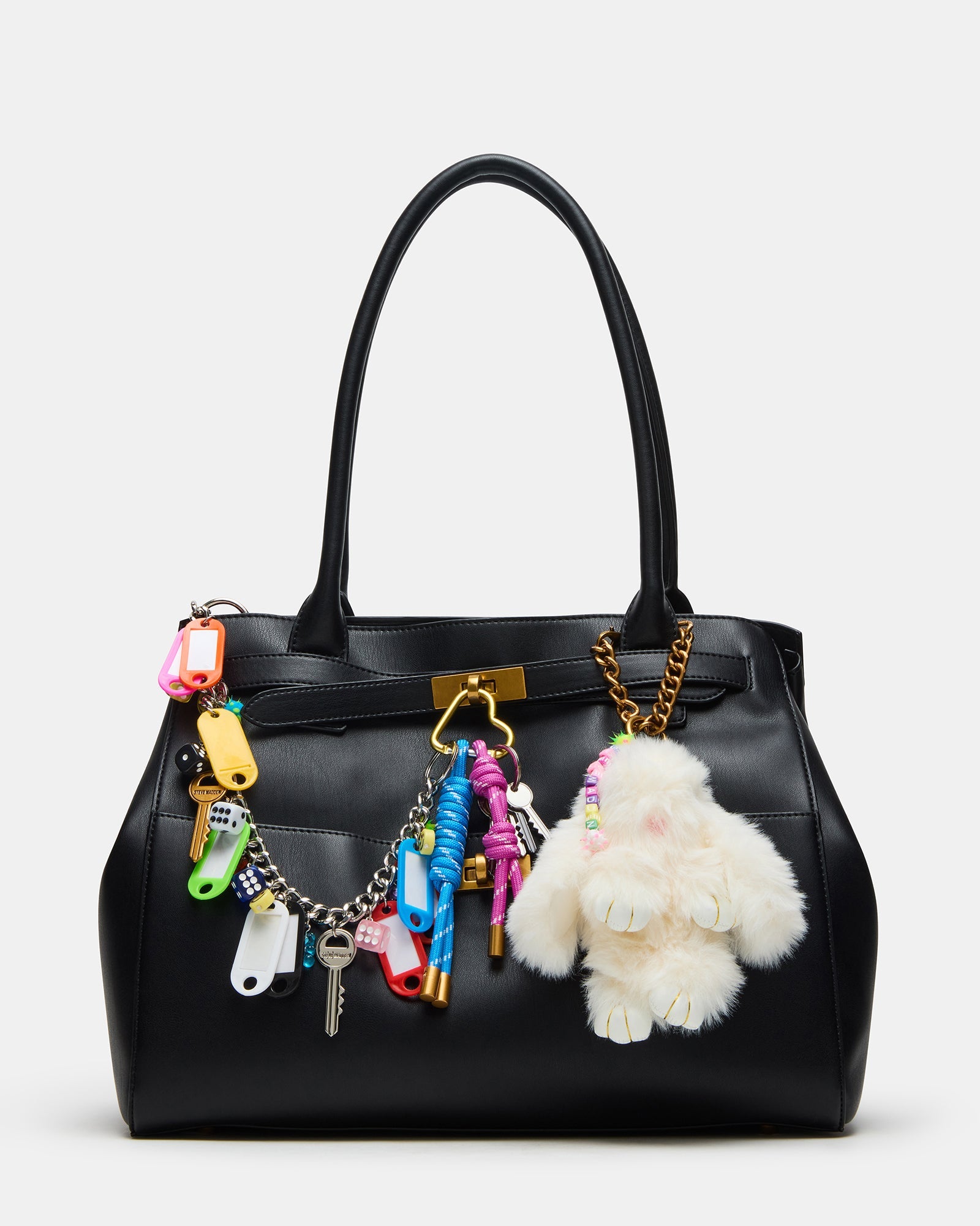 LEILANI Bag Black Large Tubular Shoulder Strap Charm Tote Handbag | Steve Madden