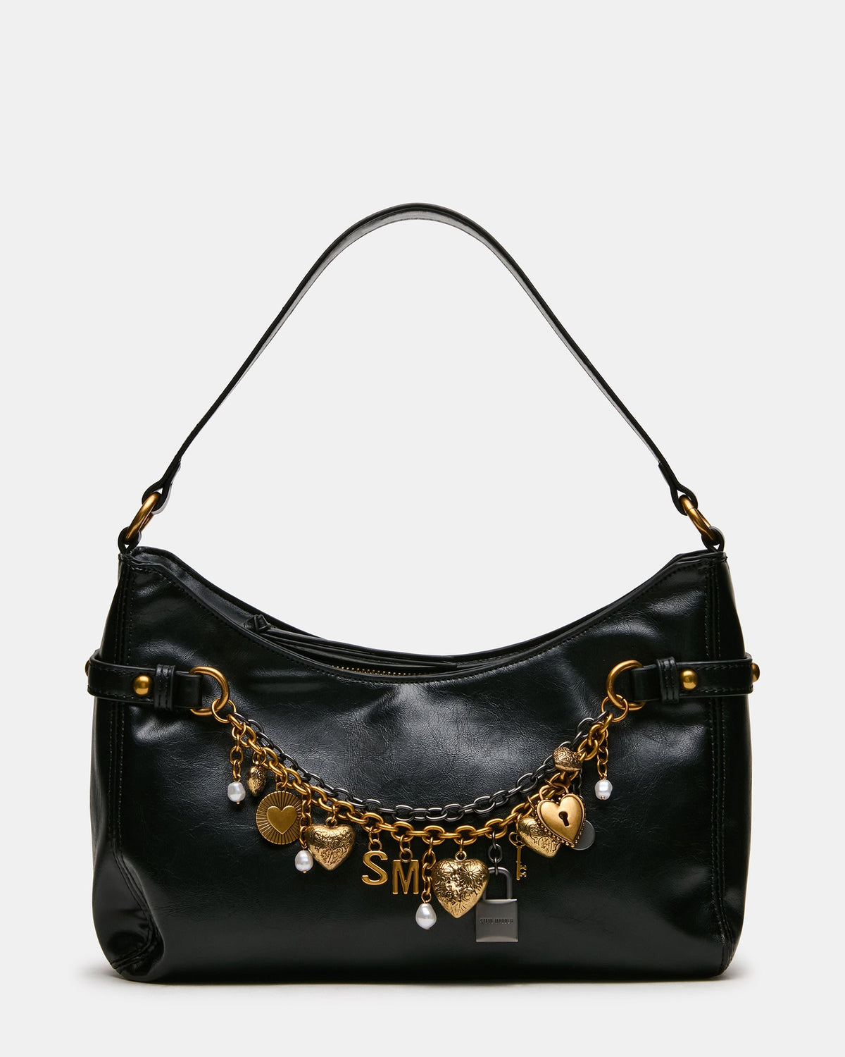 LIANNA Black Slouchy Bag Charms Shoulder Handbag | Steve Madden