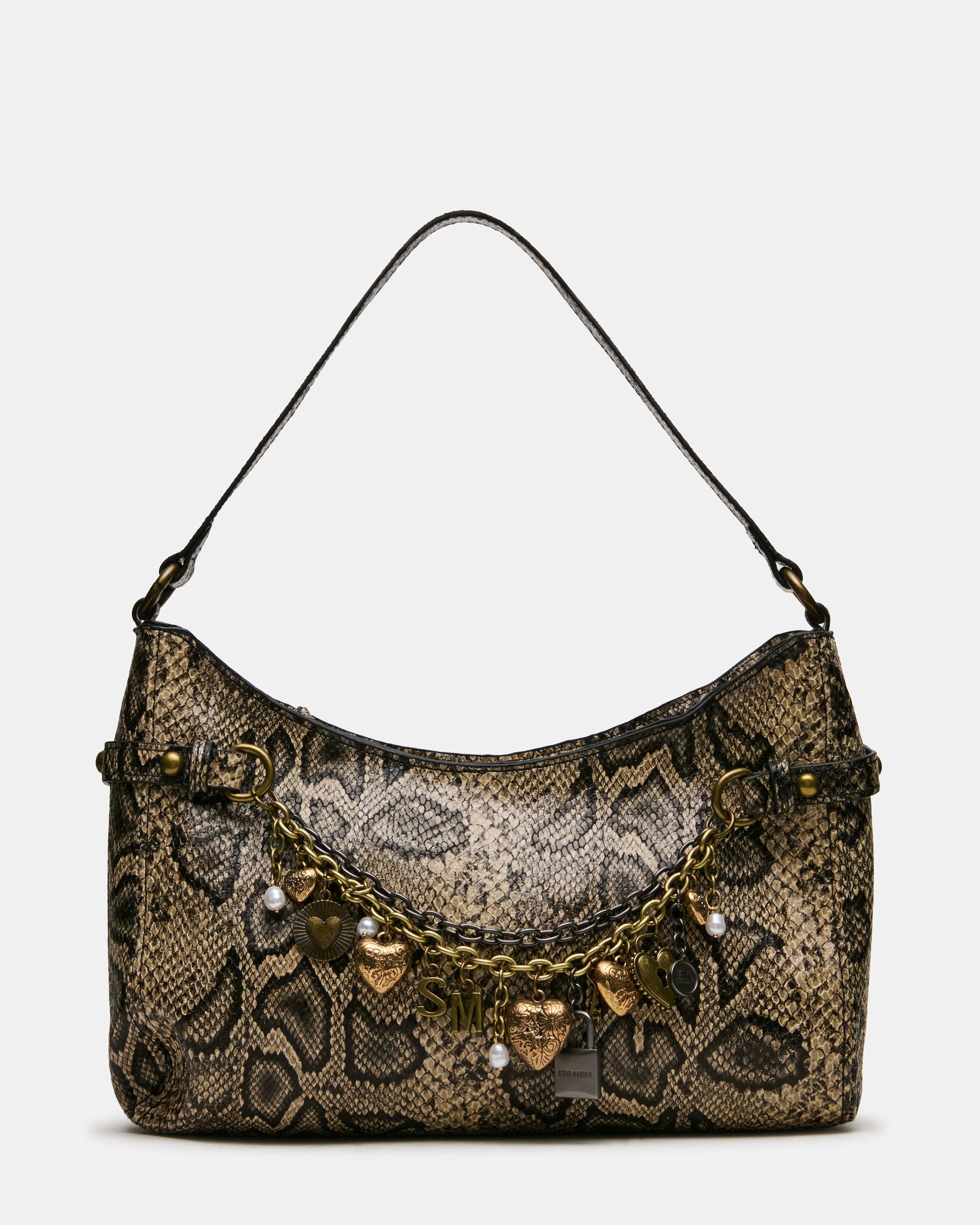 LIANNA Bone/Multi Slouchy Bag Charms Shoulder Handbag | Steve Madden