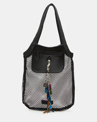 MAKIA Black Women's Crystal Rhinestone Shoulder Strap Net Tote Handbag | Steve Madden