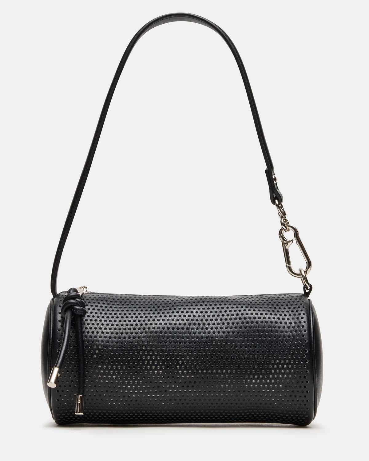 PRIYA Perforated Bag Black Mini Barrel Shoulder Handbag | Steve Madden