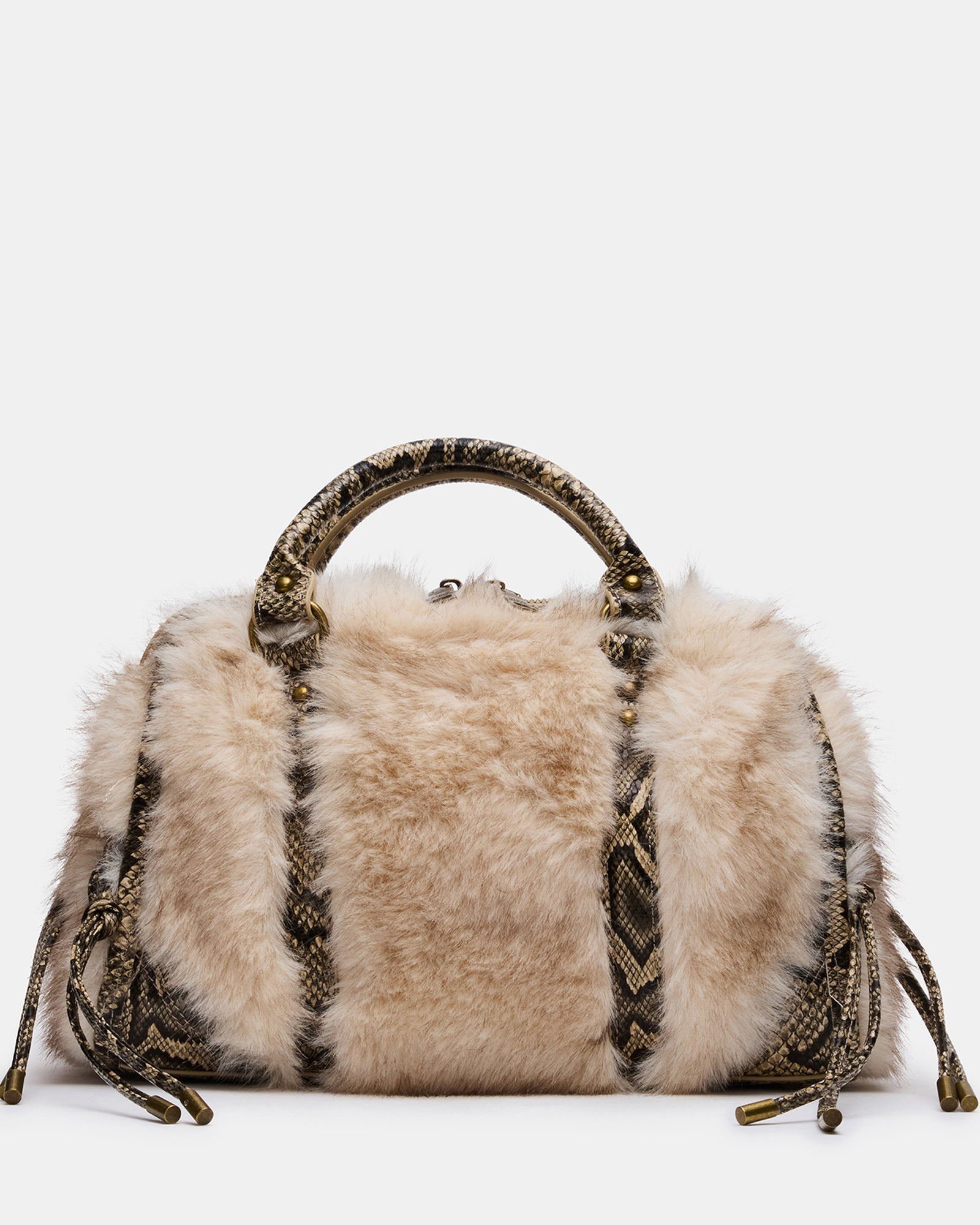 RIGGS Faux Fur Natural Top-Handle Crossbody Satchel Handbag | Steve Madden