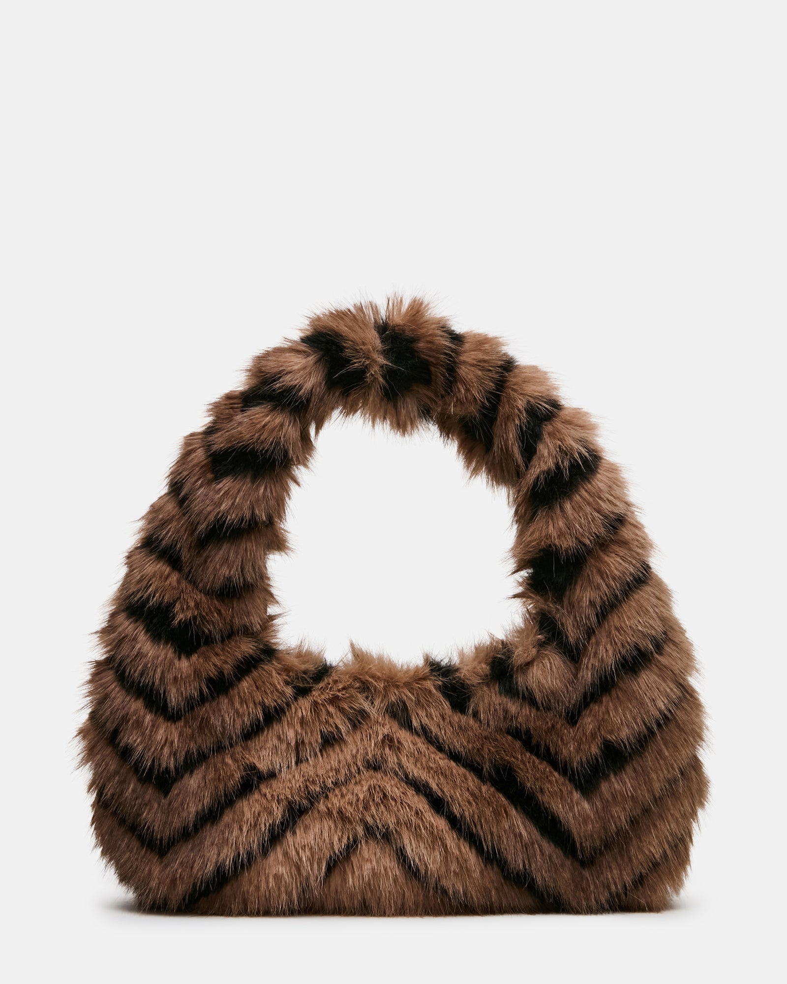 SAGA Black/Tan Faux Fur Shoulder Handbag | Steve Madden