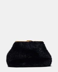 SEFINA Faux Fur Black Kiss-Lock Oversized Clutch Handbag | Steve Madden