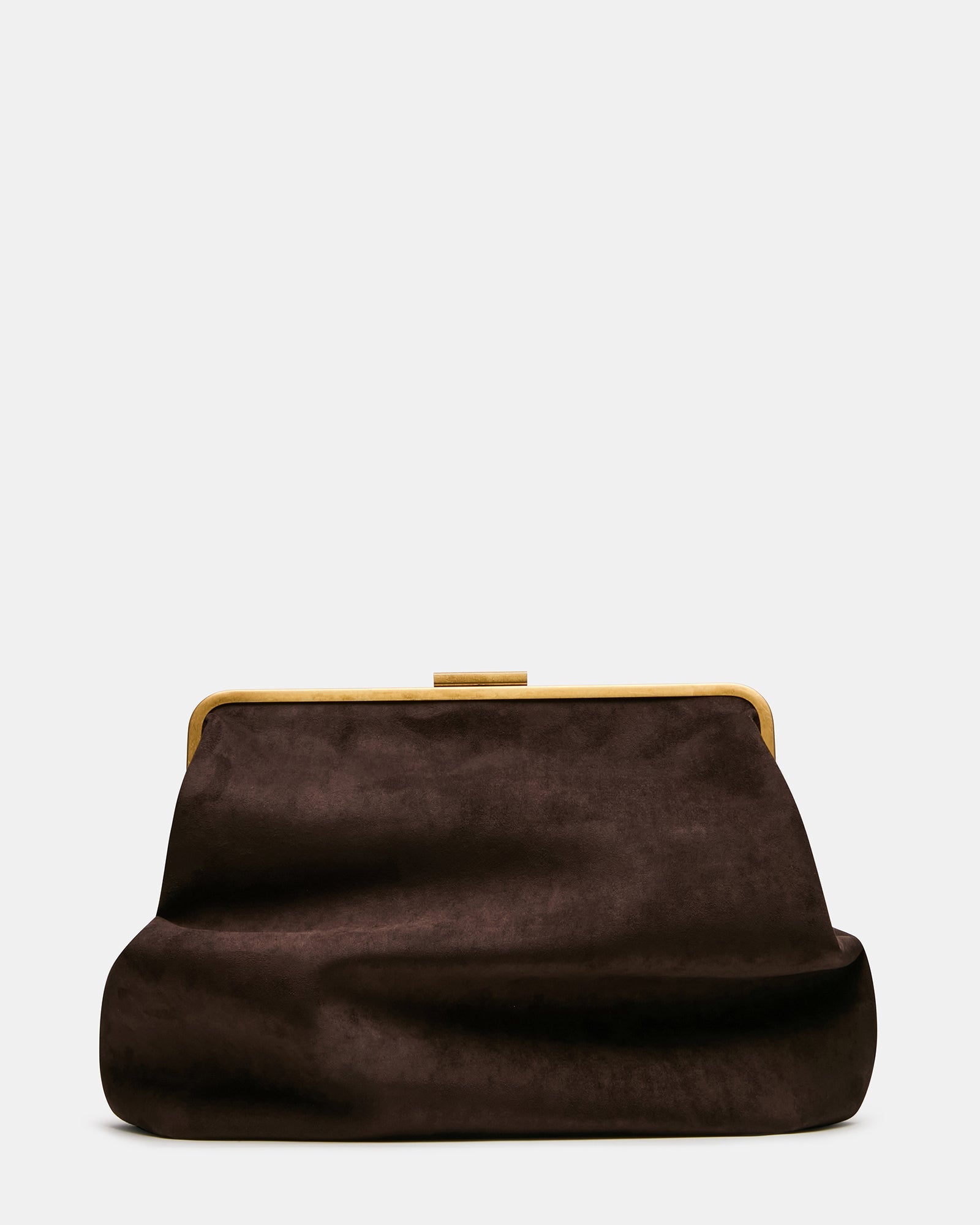 SEFINA Brown Suede Kiss-Lock Oversized Clutch Handbag | Steve Madden