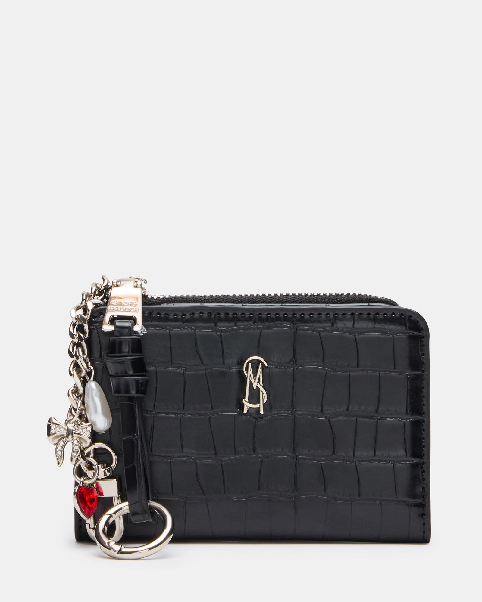 SORELLA Black Crocodile Bifold Zipper Wallet | Steve Madden