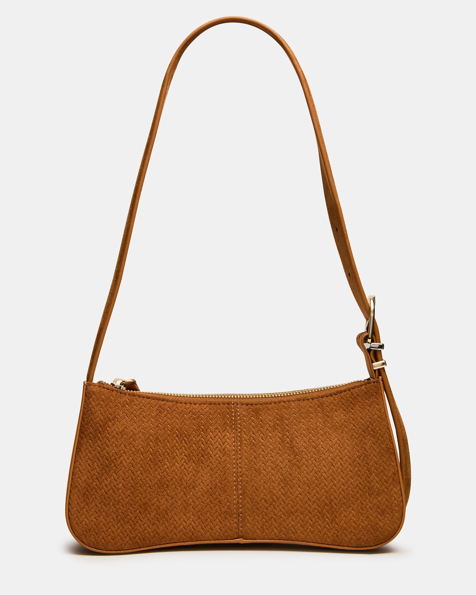 TANZIE Woven Bag Tobacco Two-Tone Buckle Strap Shoulder Bag | Steve Madden