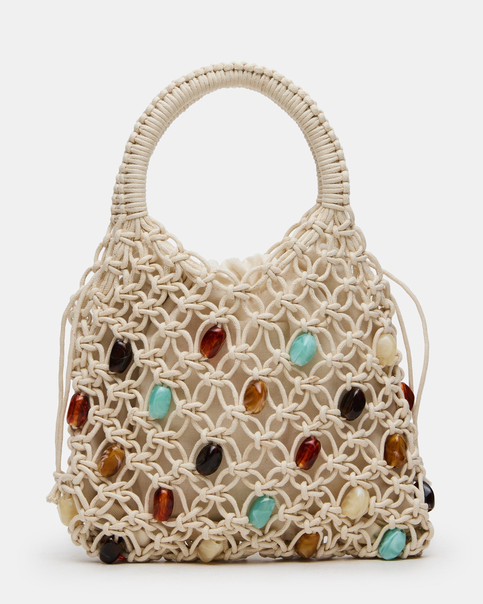 TILDA Multi Beaded Crochet Drawstring Top Handle Handbag | Steve Madden